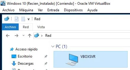 Carpeta “VBOXSVR”, la cual está compartida en red desde la máquina anfitrión.