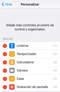 Opción “Grabación de pantalla” junto con el icono del símbolo “-”. Como se observa, esta opción ahora se encuentra dentro del apartado “INCLUIR”.
