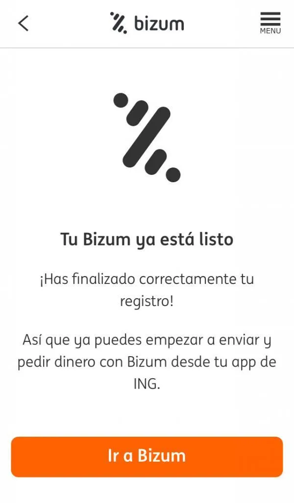 Ventana que confirma que ya estás de alta en la red de Bizum.