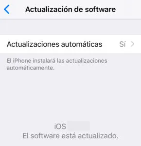 Menú de “Actualización de software” de un iPhone. En este caso, el iPhone ya tiene la versión más reciente de iOS.