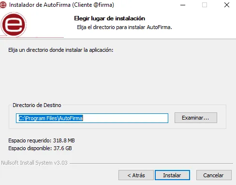Botón “Instalar” del instalador de Autofirma.