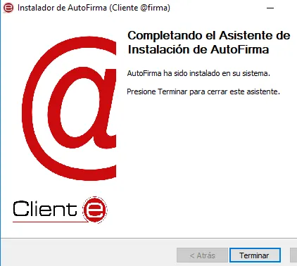 Botón “Terminar” del instalador de Autofirma.