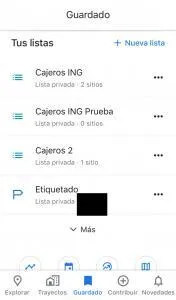 Botón “Guardado” del pie de la app de Google Maps, el cual muestra todas las listas que has creado en esta app. Se observa la lista que acabamos de crear.