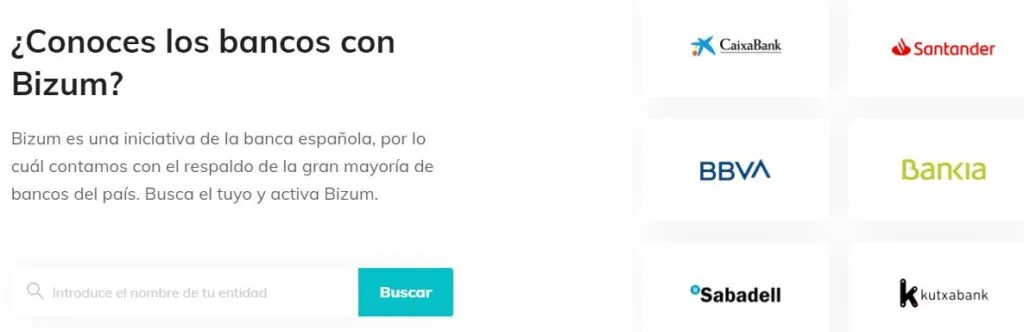 Página web oficial de Bizum mostrando algunos de los bancos adheridos a la red de Bizum.