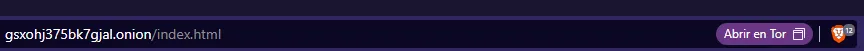 Brave mostrando el botón “Abrir en Tor”, el cual aparece al intentar abrir el enlace .onion a la página web de The Tor Project en este navegador.