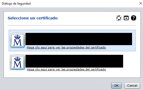 Ventana “Seleccione un certificado” de Autofirma, la cual te muestra la lista de certificados digitales que tengas instalados en este programa.