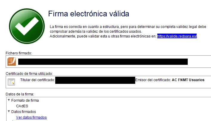 Ventana de Autofirma que te aparece cuando abres un archivo .csig.