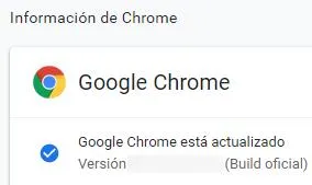 Ventana de Google Chrome que confirma que este navegador web está actualizado.