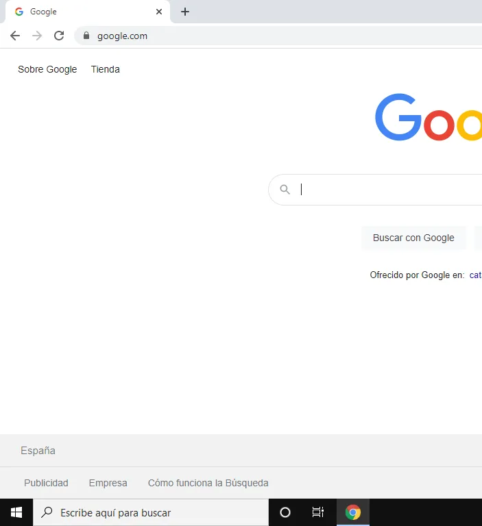 Ordenador con Windows 10 en donde el único programa abierto es el navegador web de Chrome, el cual tiene una sola pestaña abierta.