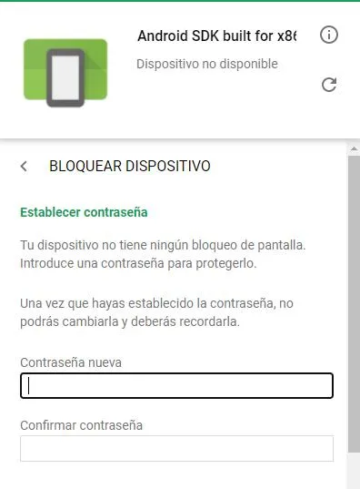 Casillas para insertar una contraseña temporal para poder desbloquear tu móvil con Android.