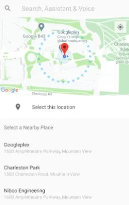 Barra de búsqueda y opción “Select this location” de la ventana para registrar una dirección segura en Smart Lock.