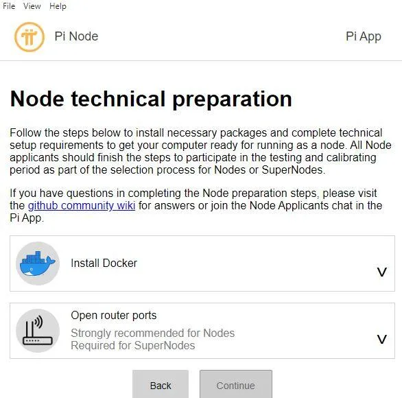 Ventana de instalación de un nodo para el blockchain para minar criptomonedas llamadas “Pi”.
