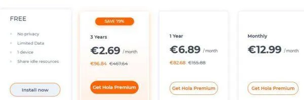 Página web de Hola con el botón “Install now” para instalar la versión gratuita de Hola.