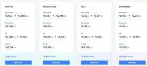 Página del sitio web de BrightData que nos muestra los precios de algunos de sus proxies.