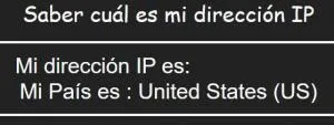Página web para verificar tu ubicación y tu dirección IP actual. En este caso, nos está mostrando que nuestra ubicación está en los Estados Unidos, aunque en realidad no vivimos en ese país.