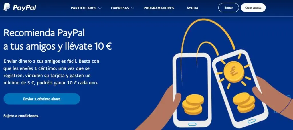 Página de inicio del sitio web de PayPal.