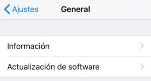 Opción “Actualización de software” del apartado “General” de la app de Ajustes de un iPhone.