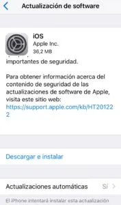 Opción “Descargar e instalar” del apartado “Actualización de software”.