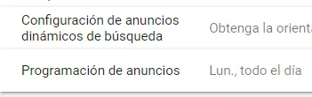 Apartado “Programación de anuncios” de una campaña de Google Ads.