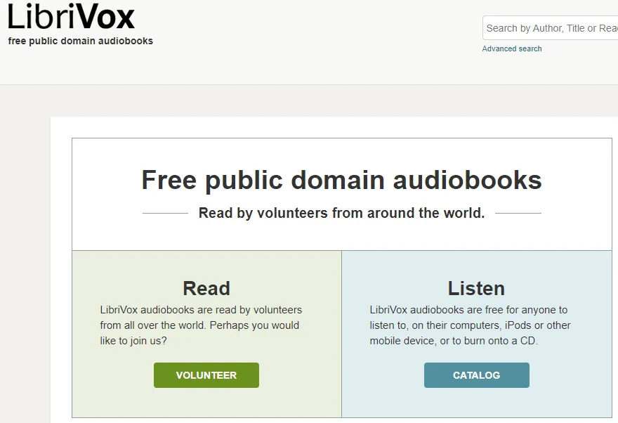 Página de inicio de LibriVox.