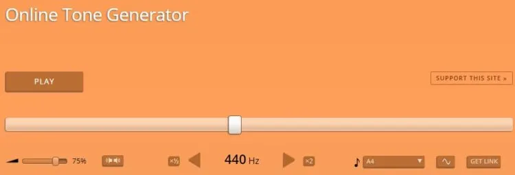 Página de inicio de Online Tone Generator.