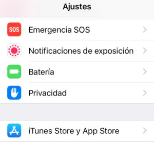 Opciones “iTunes Store y App Store” y “Privacidad” de la app de Ajustes de un iPhone.