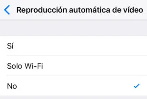 Opción “No” del apartado “Reproducción automática de vídeo”.