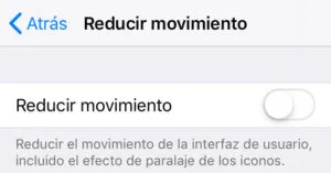 Opción “Reducir movimiento” del apartado del mismo nombre desactivado en un iPhone con iOS 12. Si fuera iOS 13, mostraría la opción “Reproducción automática de vídeo”.