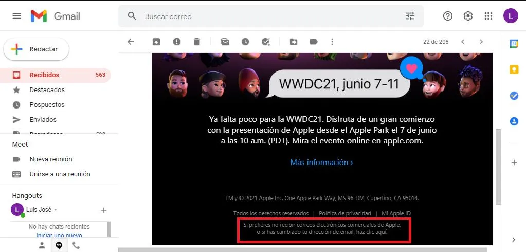 Desuscribirse de publicidad de Apple