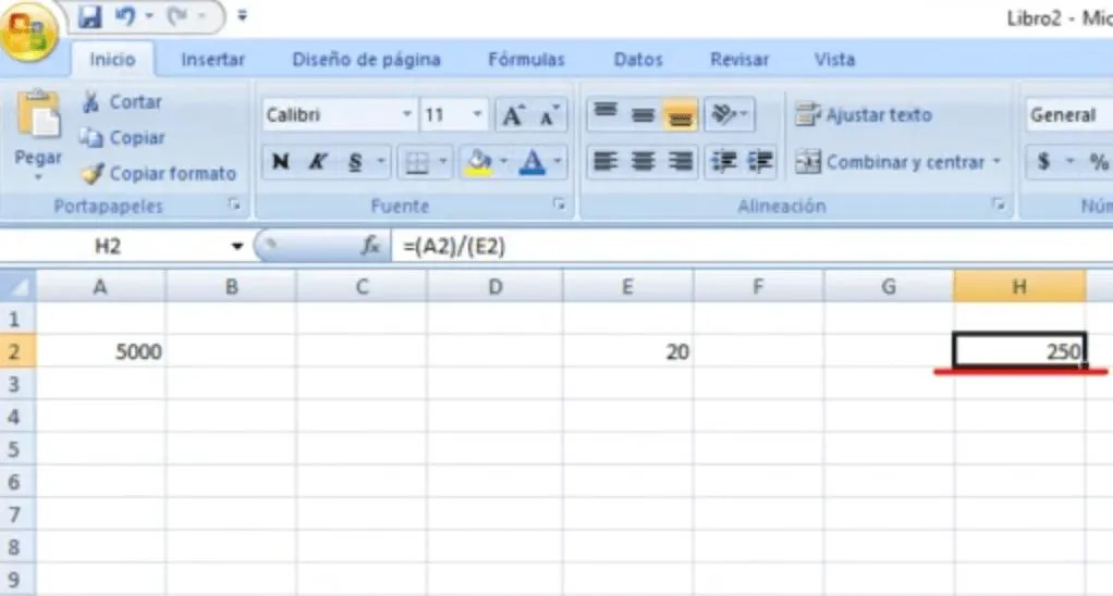 dividir en excell 2