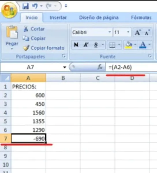 restar en excel