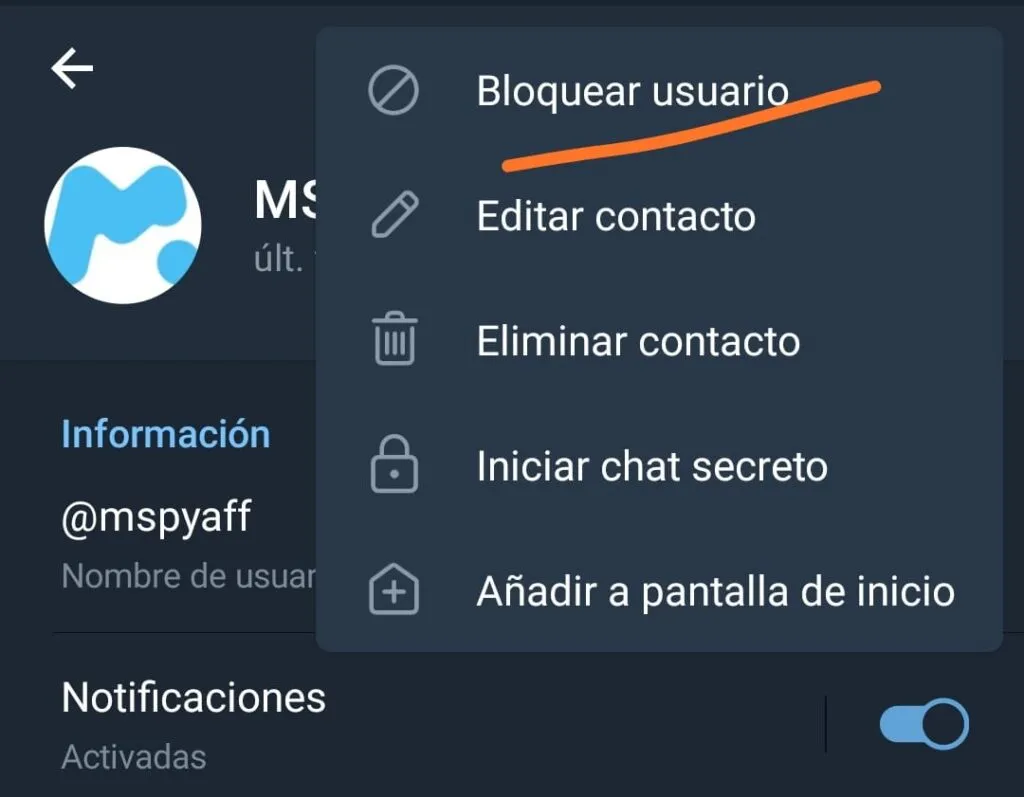 como bloquear contacto en telegram