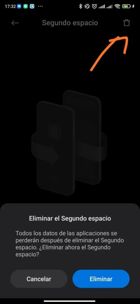 como eliminar el segundo espacio de miui xiaoimi