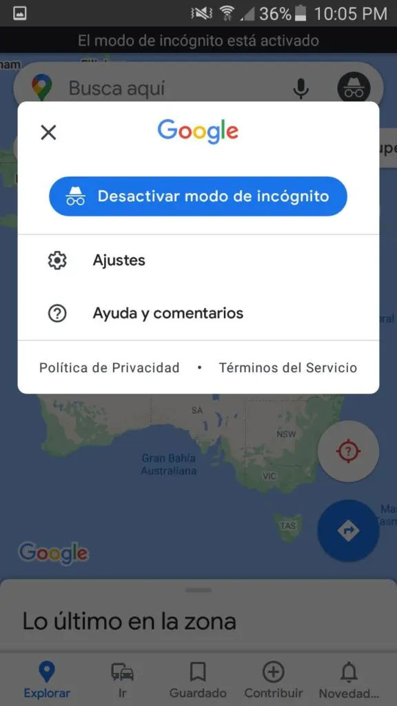 desactivar modo incognito de google maps