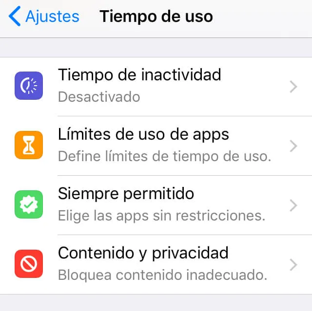 Apartado “Límites de uso de apps” del menú que aparece al tocar en “Tiempo de uso”.