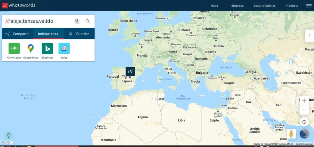 ubicar cualquier coordenada gps con 3 palabras