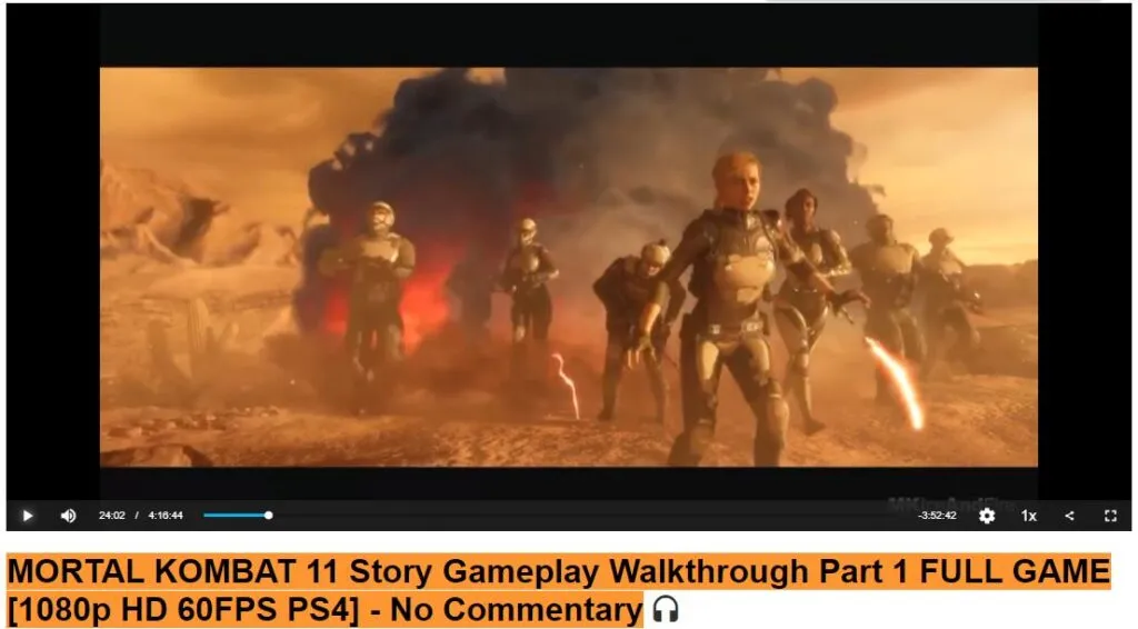 Vídeo de Mortal Kombat 11 en Invidious, el cual estaba originalmente bloqueado en YouTube por restricción de edad.