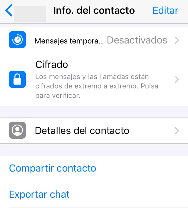 Perfil de un usuario de WhatsApp mostrando la opción “Compartir contacto”.