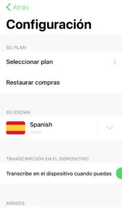 Menú de configuración de Voicepop.
