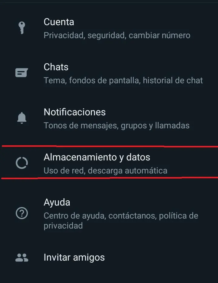 almacenamiento y datos de whatsapp