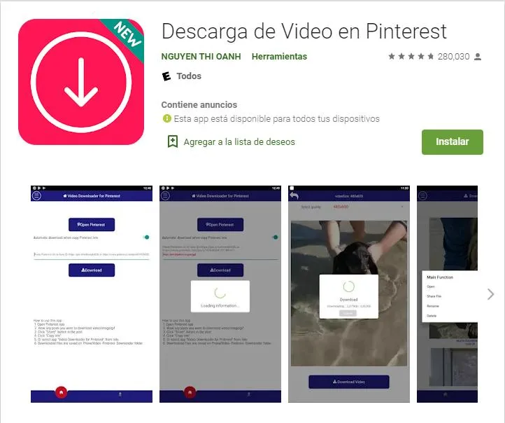 descarga de video en pinterest