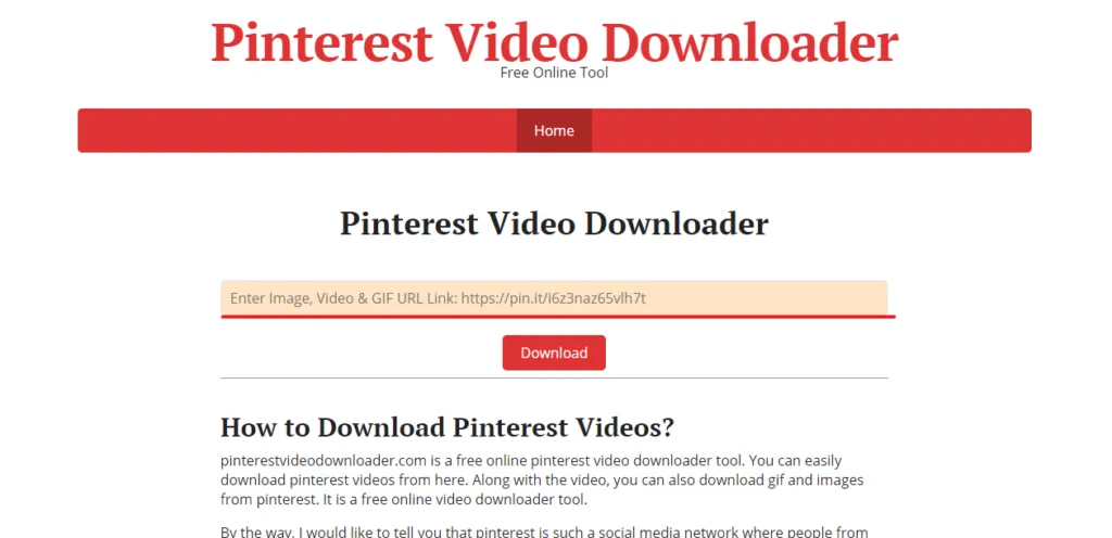 interfaz pinterest video downloader