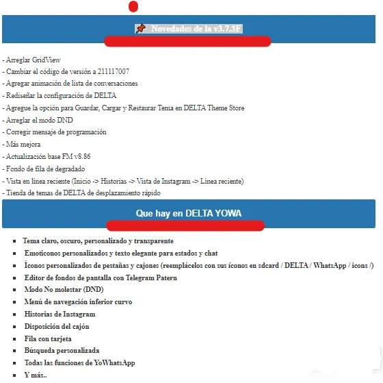 caracteristicas principales de yo whatsappp delta