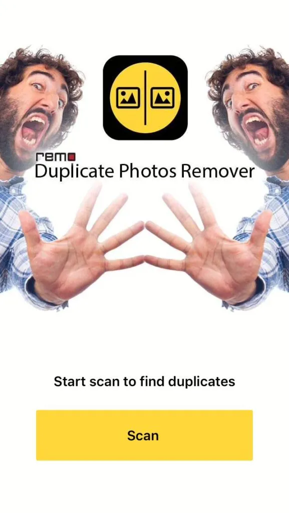 Pantalla de inicio de Remo Duplicate Photos Remover mostrando el botón “Scan”.