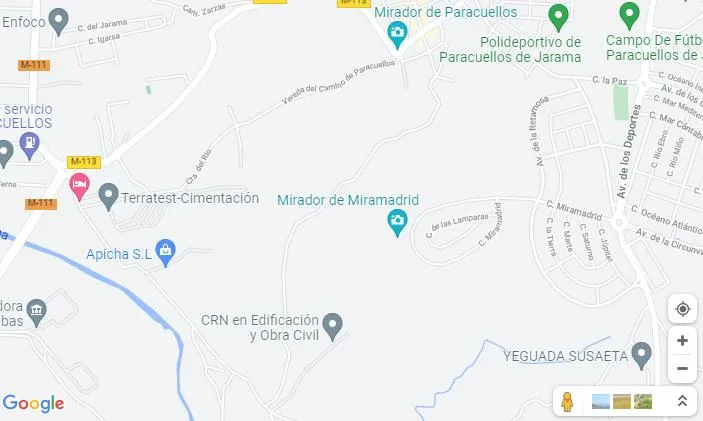 Mapa de la versión web de Google Maps mostrando el icono de un hombrecito en la esquina inferior derecha de la pantalla.