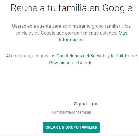 Página web para darte de alta en Google Familias.