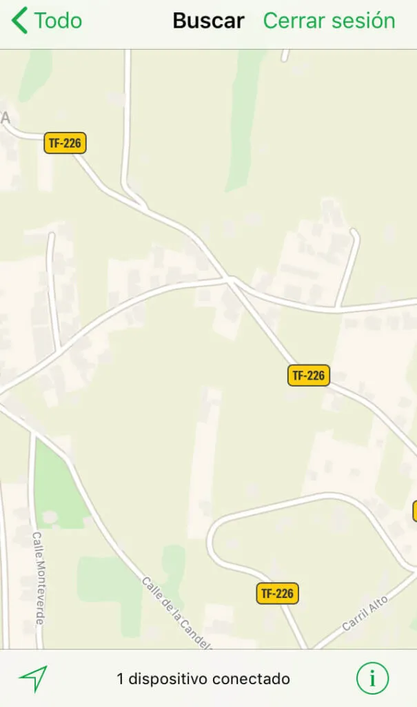 Mapa de la app de Buscar de un iPhone.