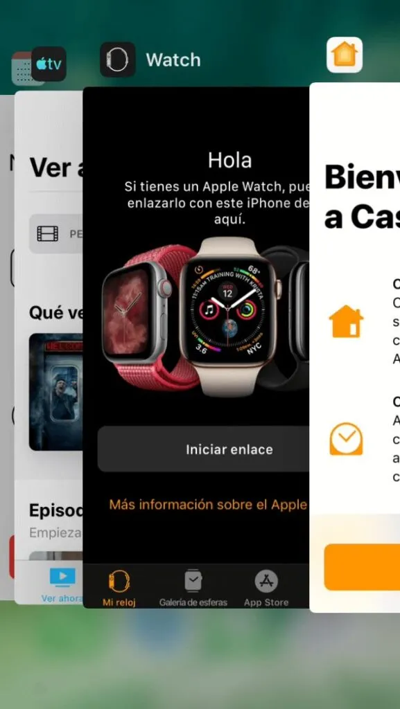 iPhone mostrando una lista de todas las apps abiertas en este móvil.