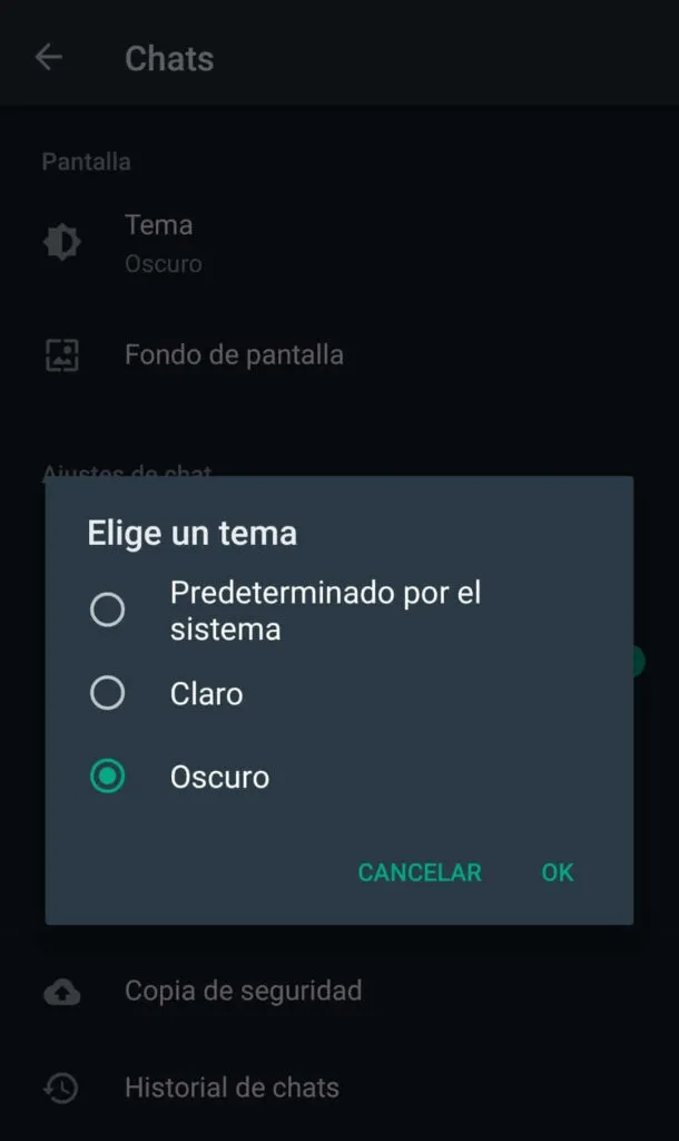 activar modo oscuro en whatsapp