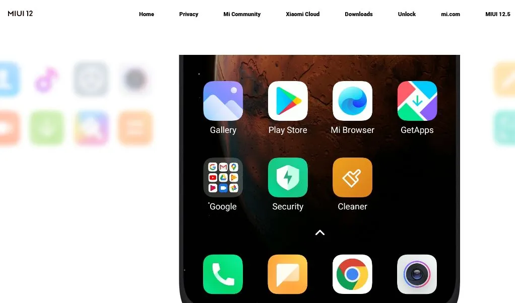 Sitio oficial de MIUI 12 mostrando la interfaz de usuario de este sistema operativo, el cual es similar a la de iOS.